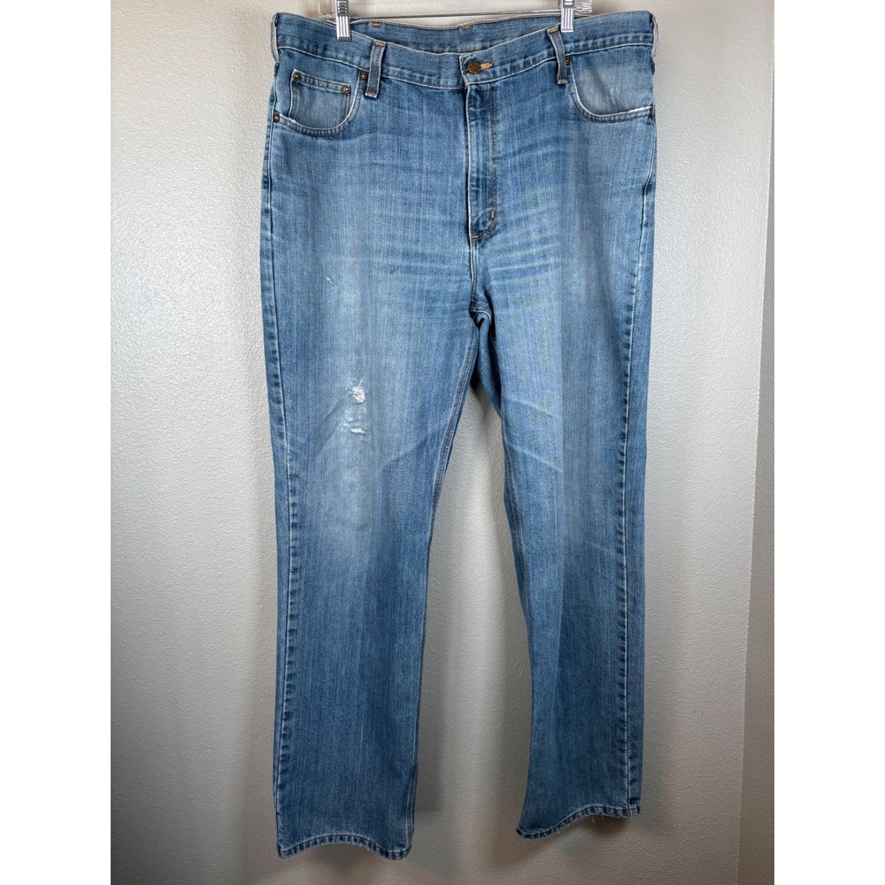 Carhartt Mens Relaxed Fit Jeans 40x34‎ Blue Denim Work Pants Distressed